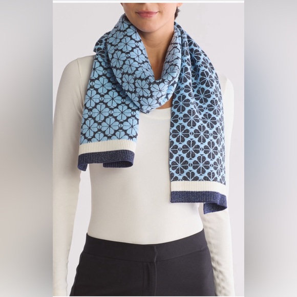 Kate Spade Flower Stripe Knit Scarf in French Navy - Picture 1 of 5